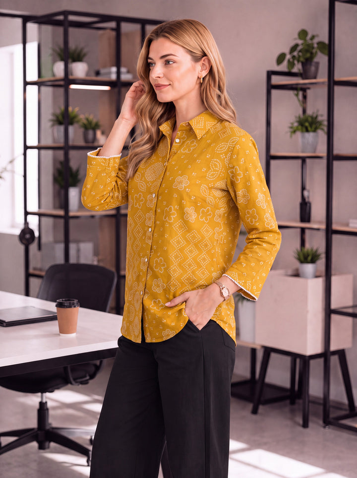 Green Cotton Bhandhej Shirt