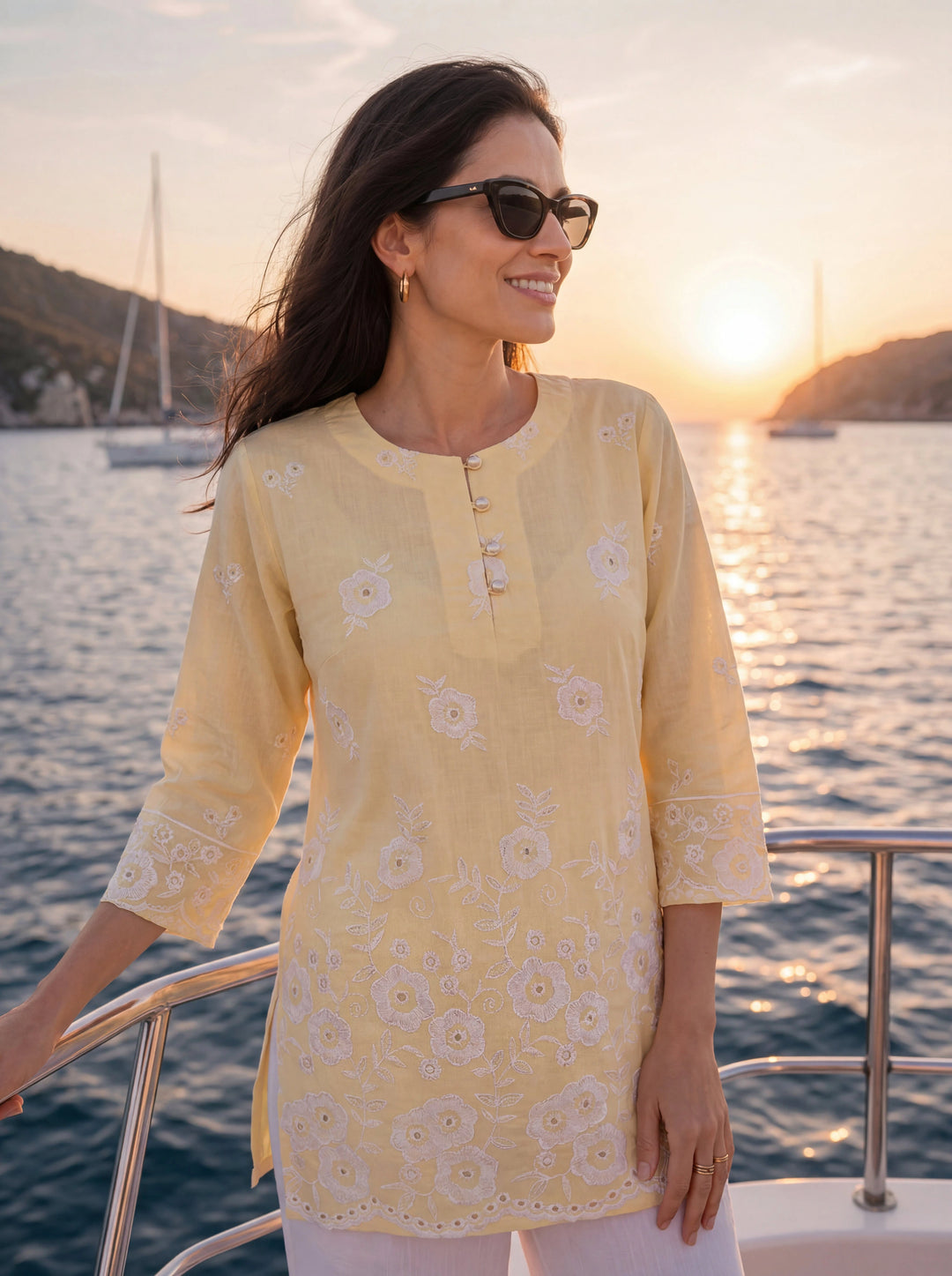 Yellow Cotton Lucknowi Top
