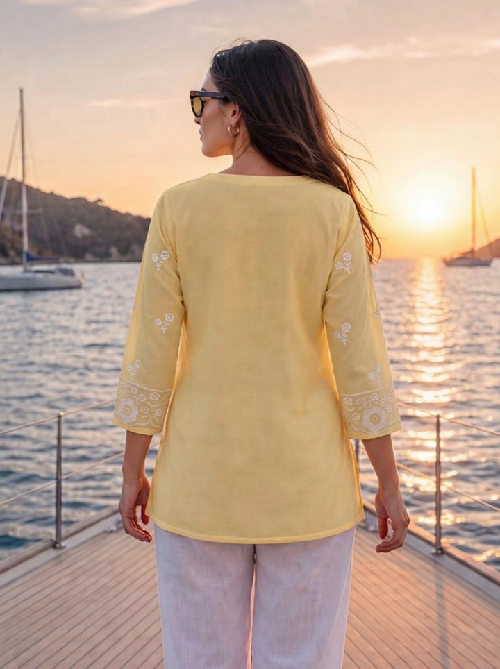 Yellow Cotton Lucknowi Top