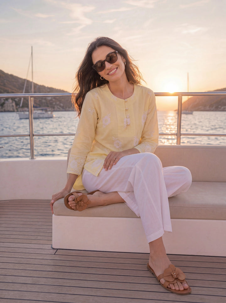 Yellow Cotton Lucknowi Top