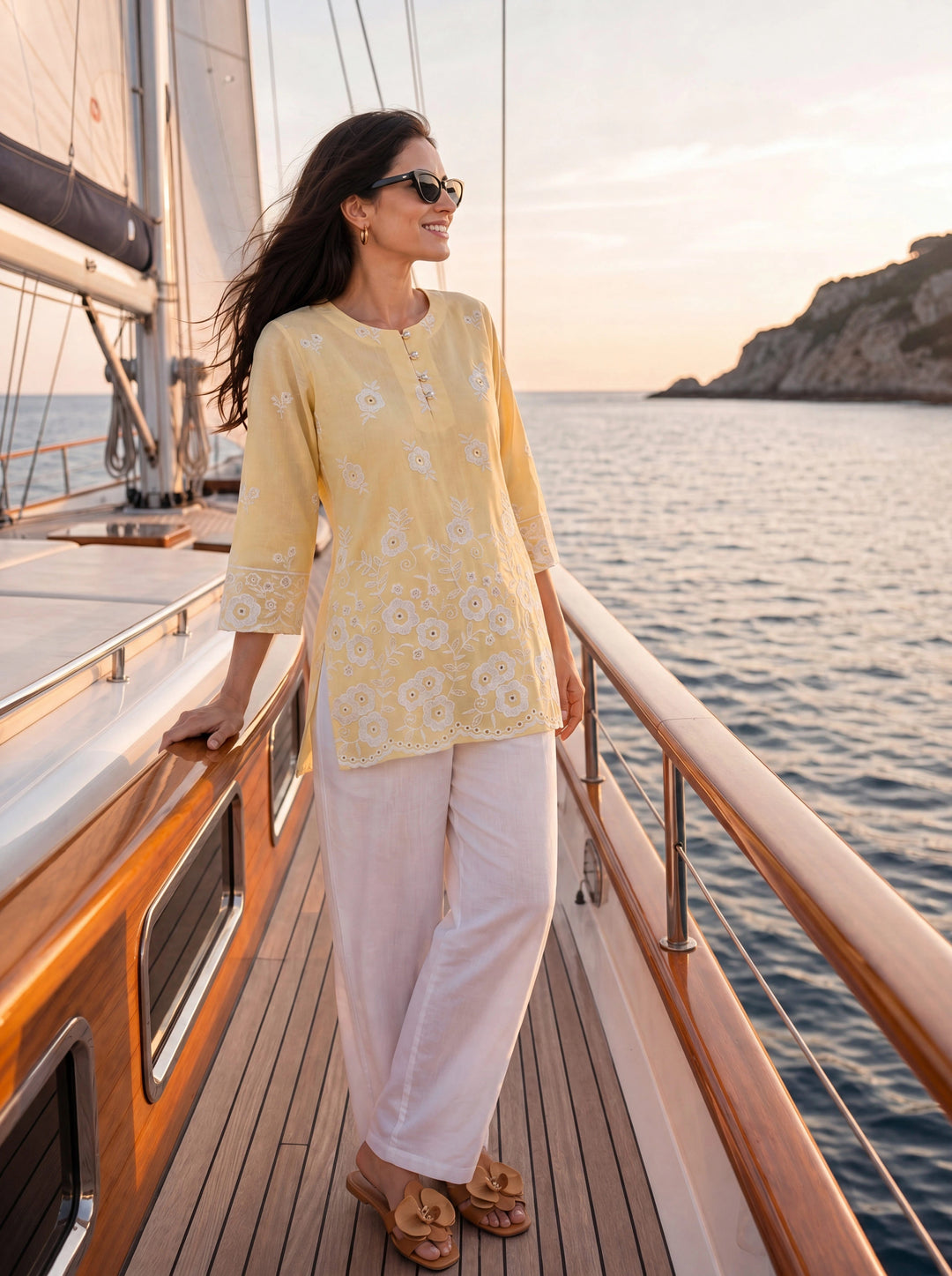Yellow Cotton Lucknowi Top