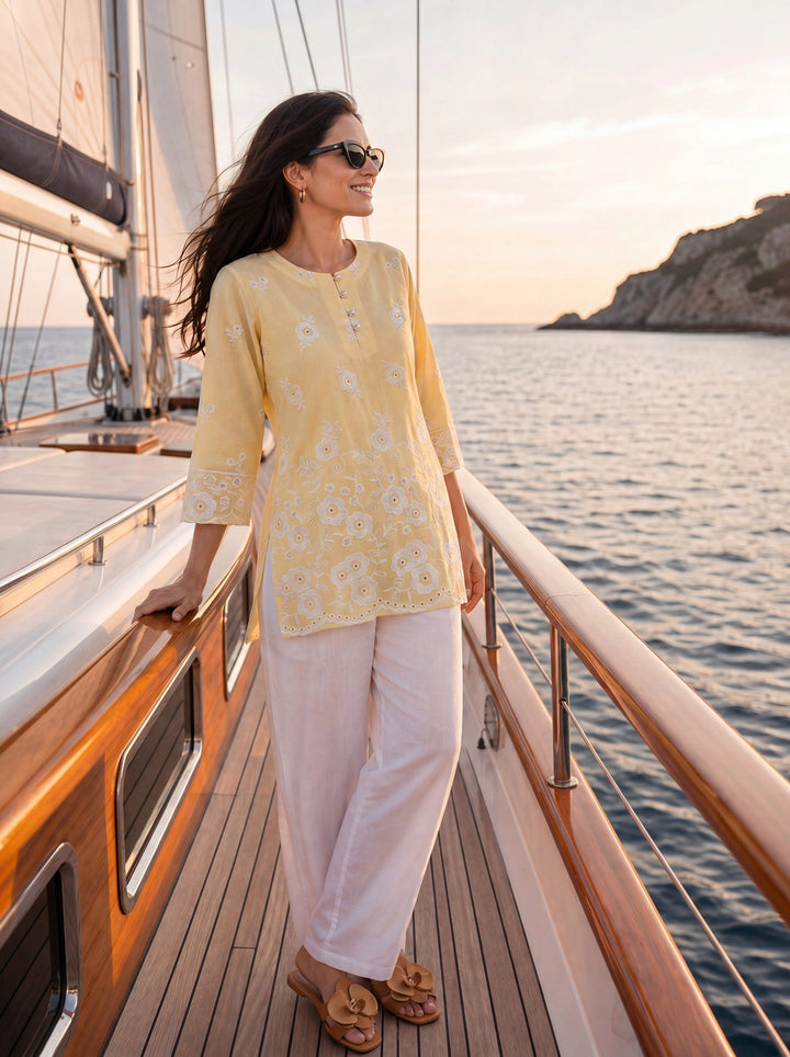 Yellow Cotton Lucknowi Top