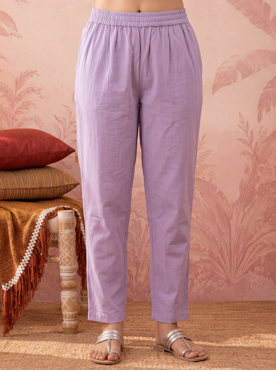 Lavender Cotton Floral Print Anarkali Kurta Dupatta Pant Set