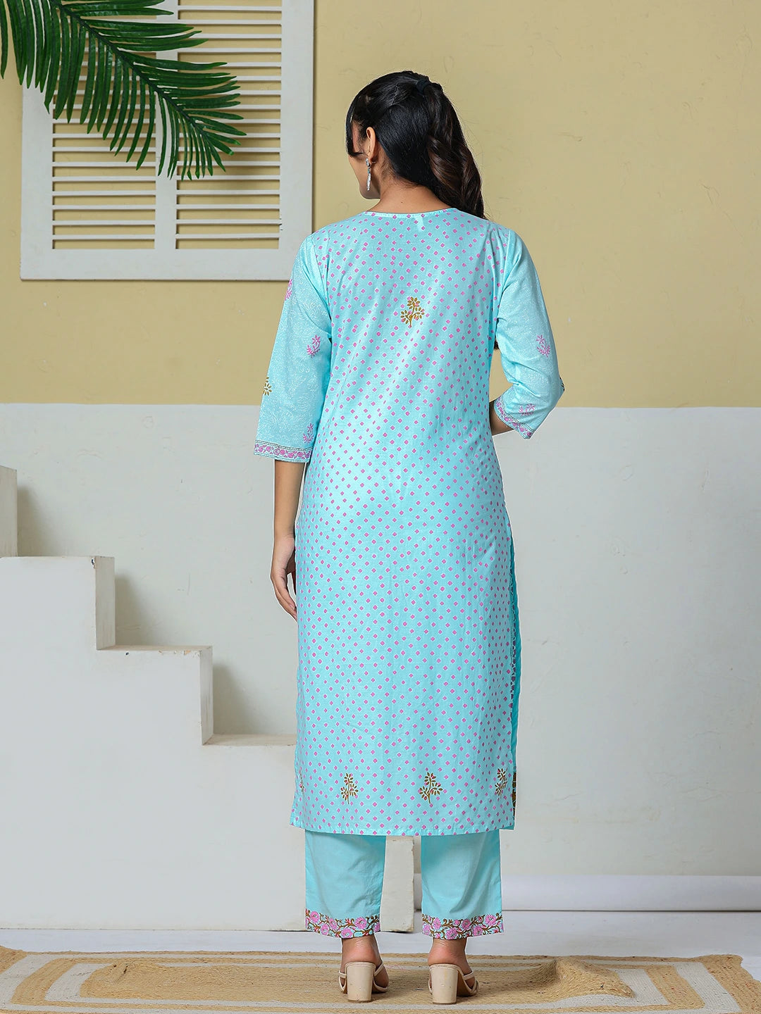 Sky Blue Cotton Kurta Pant Dupatta Set