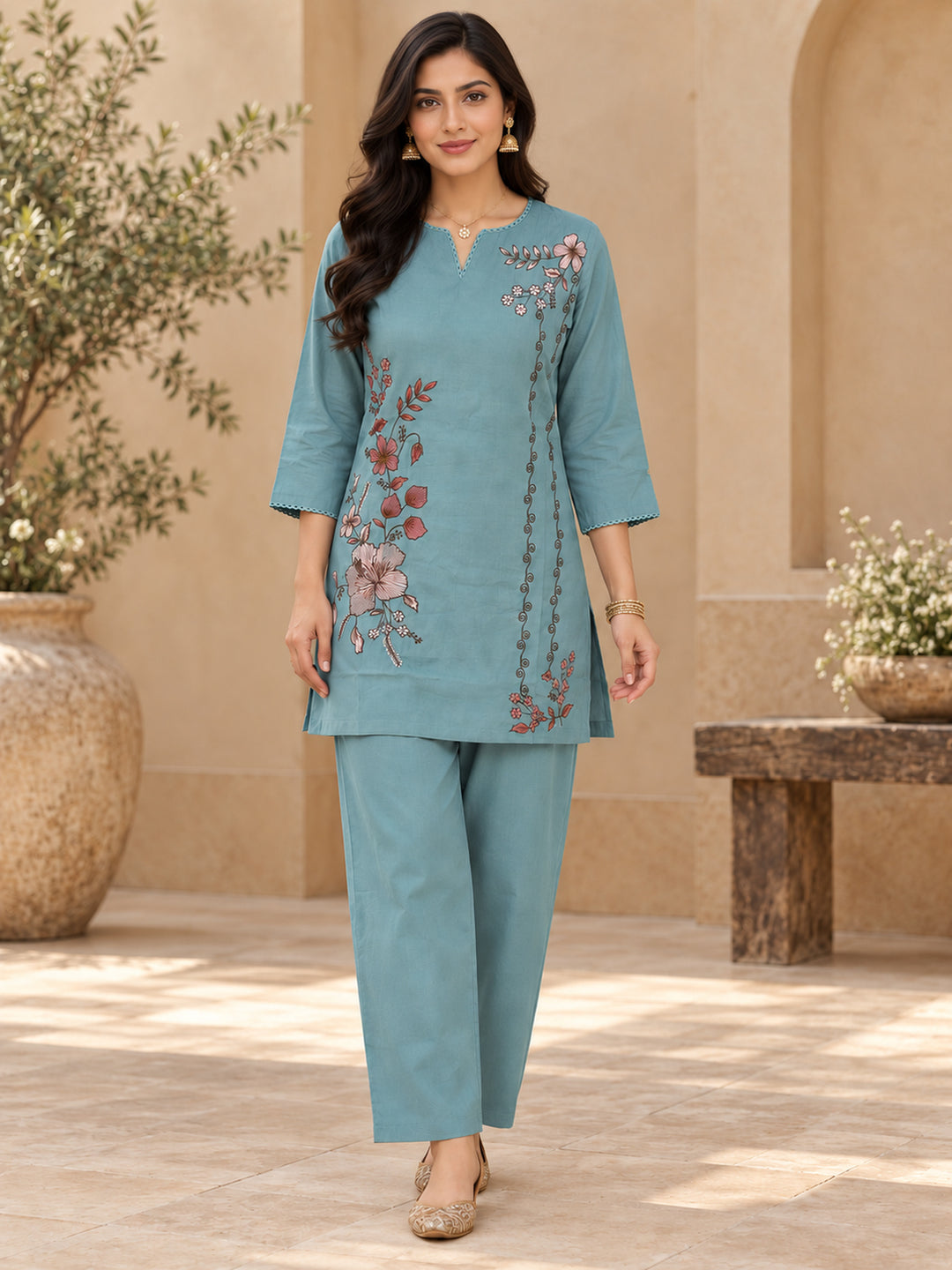 Chanderi Silk Turquoise Co-Ord Set