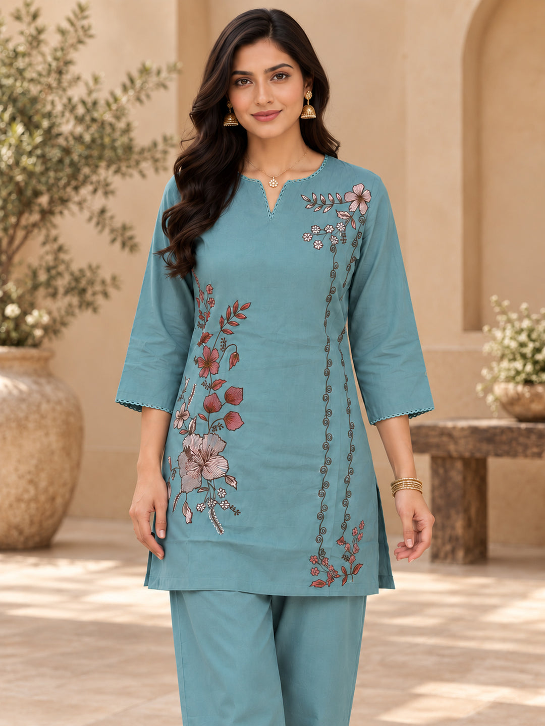 Chanderi Silk Turquoise Co-Ord Set