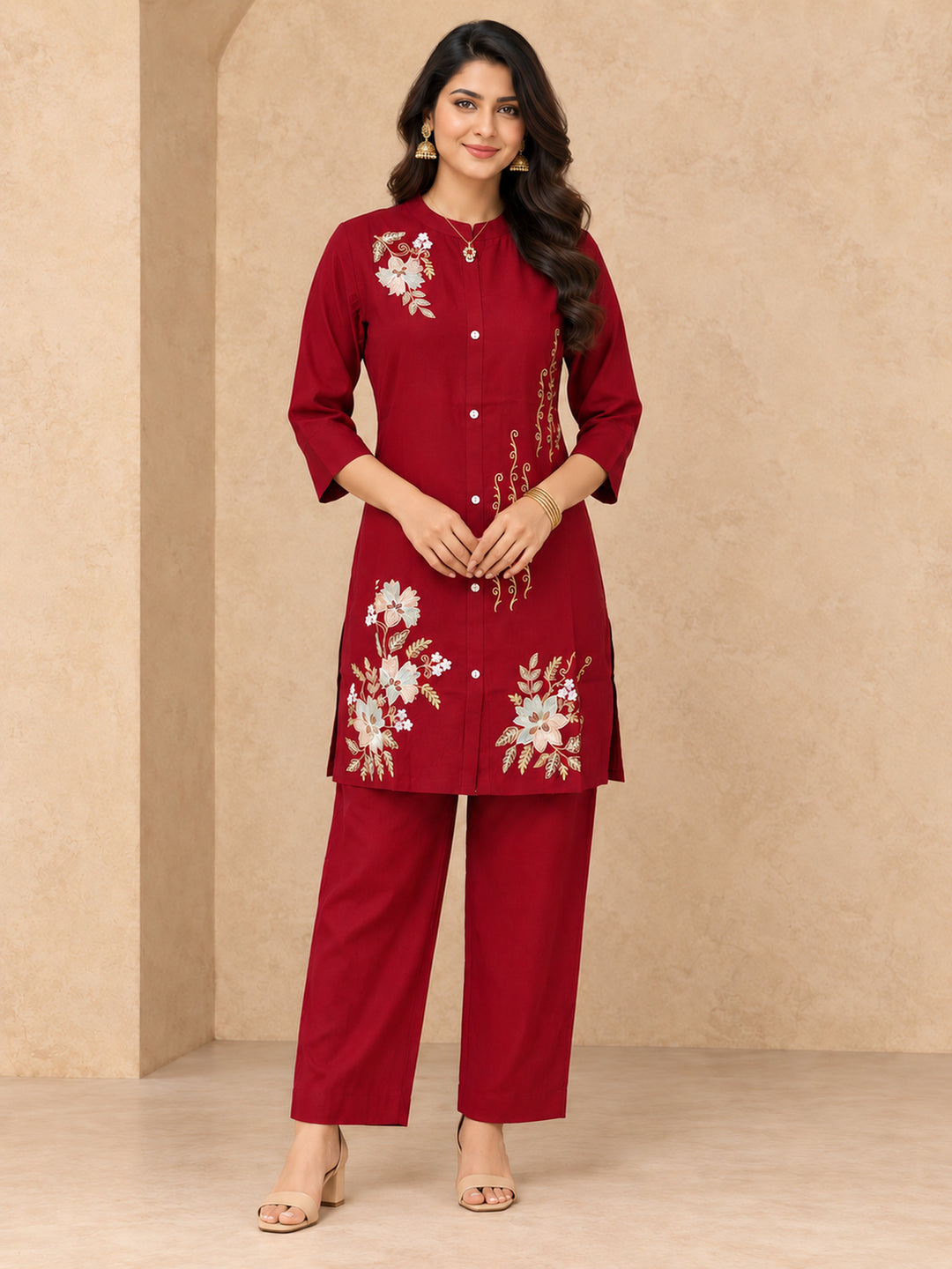 Chanderi Silk  Maroon Co-Ord Set