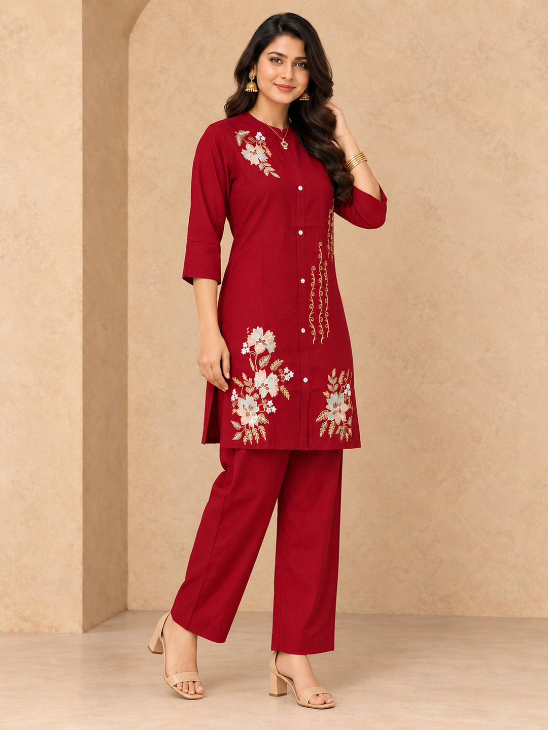 Chanderi Silk  Maroon Co-Ord Set