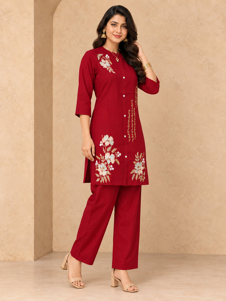 Chanderi Silk  Maroon Co-Ord Set