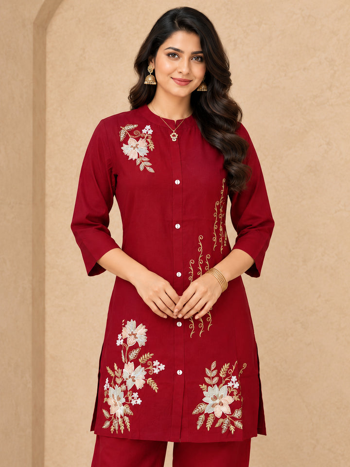 Chanderi Silk  Maroon Co-Ord Set