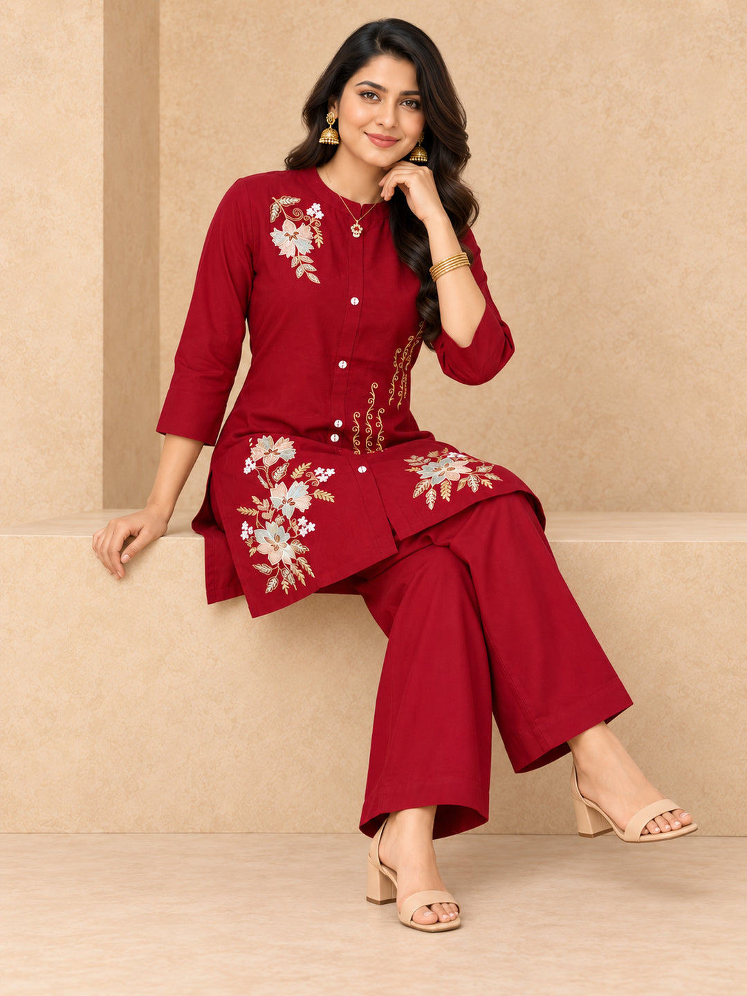 Chanderi Silk  Maroon Co-Ord Set