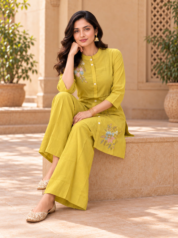 Chanderi Silk Mustard Co-Ord Set