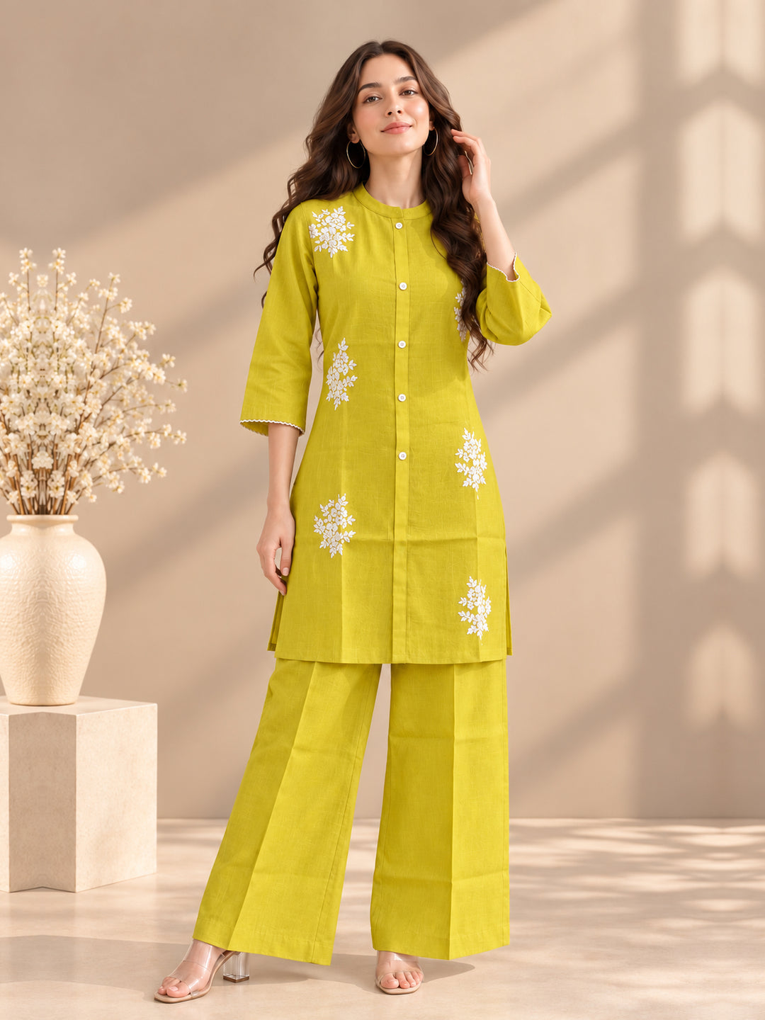 Chanderi Silk  Yellow Co-Ord Set