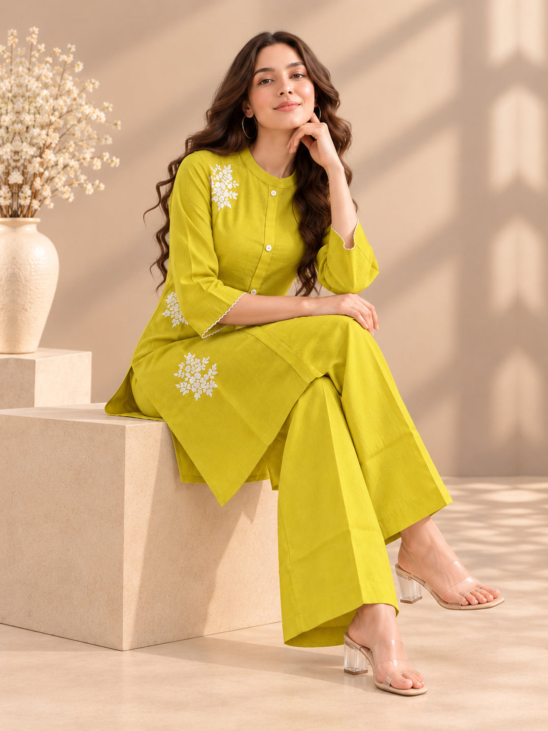 Chanderi Silk  Yellow Co-Ord Set