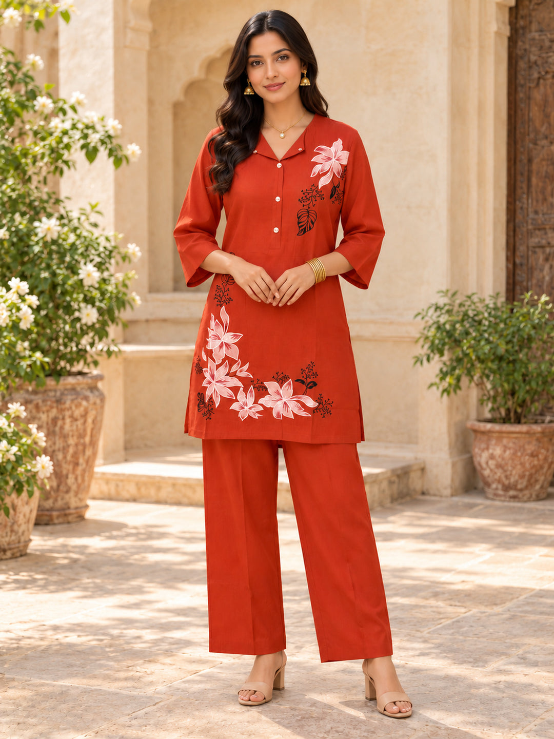 Chanderi Silk  Sky  Rust Co-Ord Set