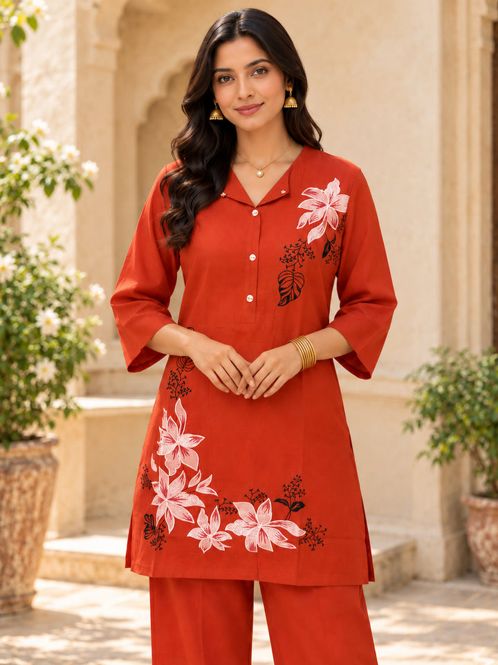 Chanderi Silk  Sky  Rust Co-Ord Set
