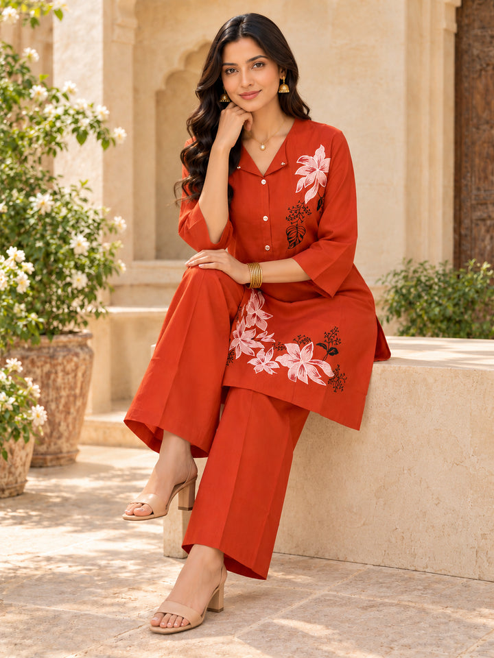 Chanderi Silk  Sky  Rust Co-Ord Set