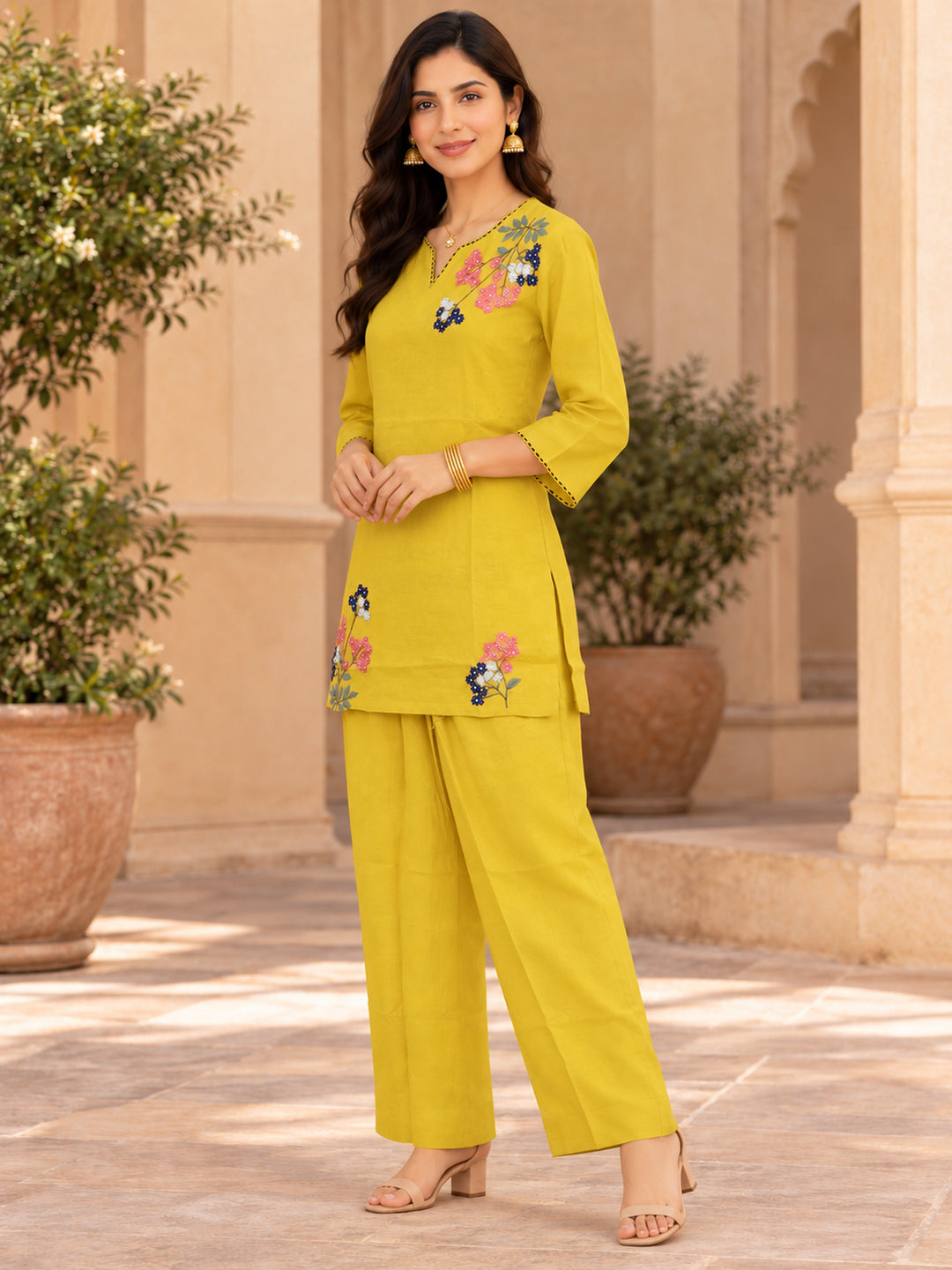 Chanderi Silk  Lime Green Co-Ord Set