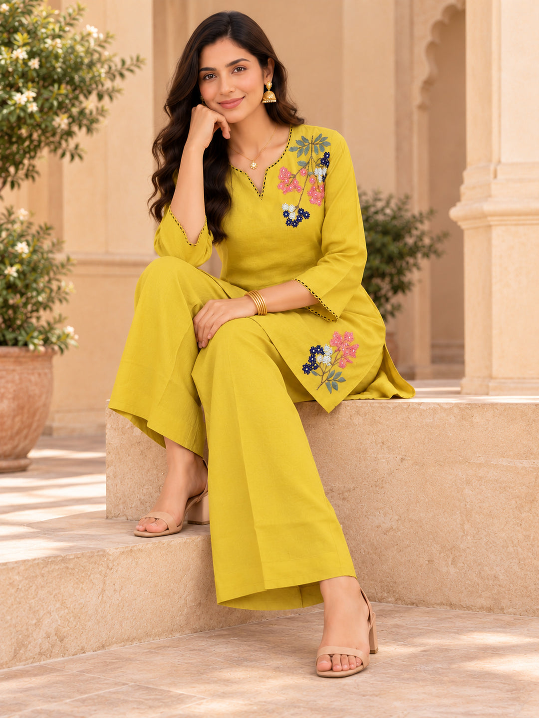 Chanderi Silk  Lime Green Co-Ord Set
