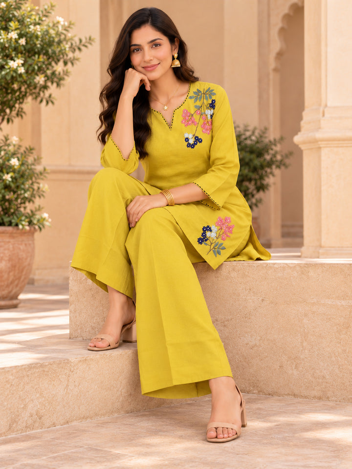 Chanderi Silk  Lime Green Co-Ord Set