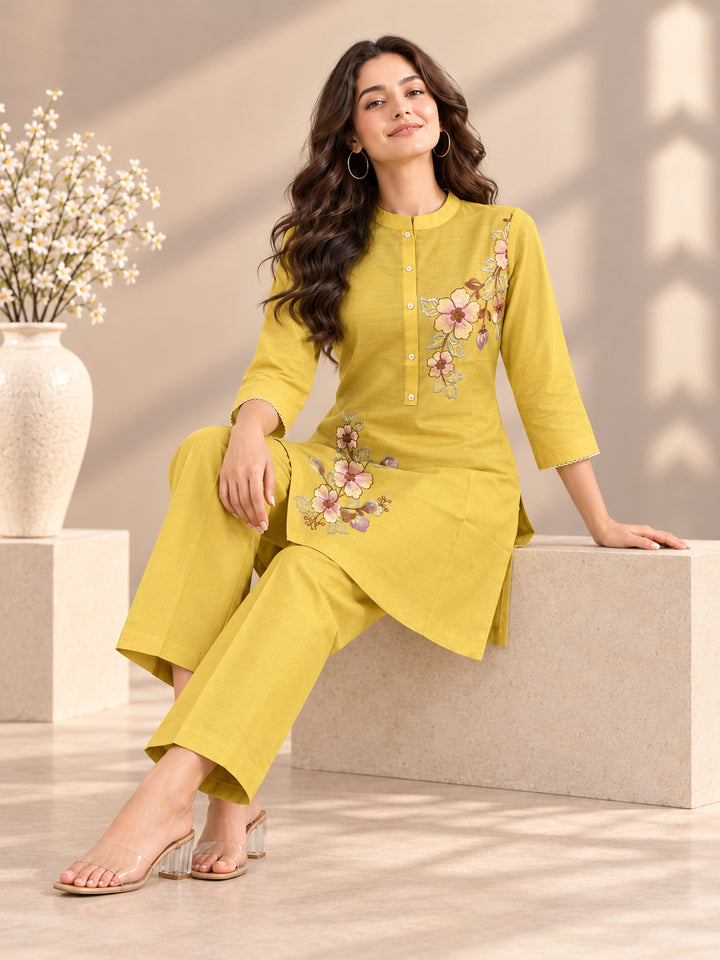 Chanderi Silk Yellow  Co-Ord Set