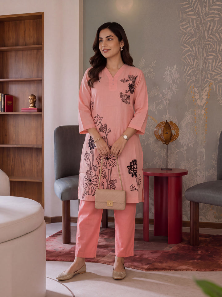 Chanderi Silk  Peach Co-Ord Set