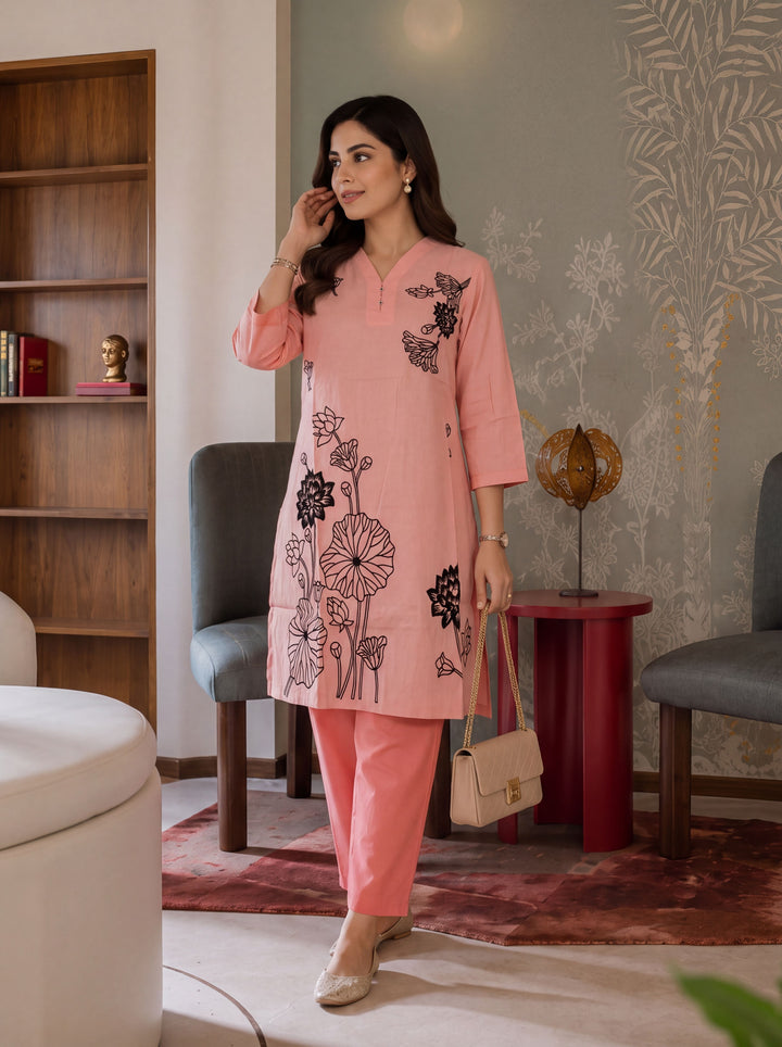 Chanderi Silk  Peach Co-Ord Set