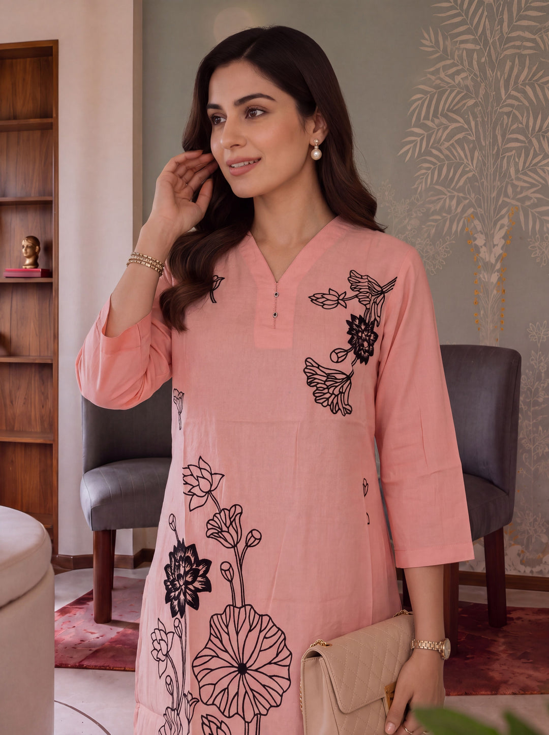 Chanderi Silk  Peach Co-Ord Set