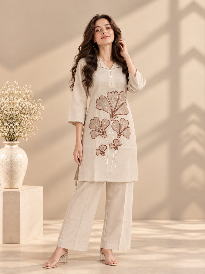 Chanderi Silk  Beige Co-Ord Set