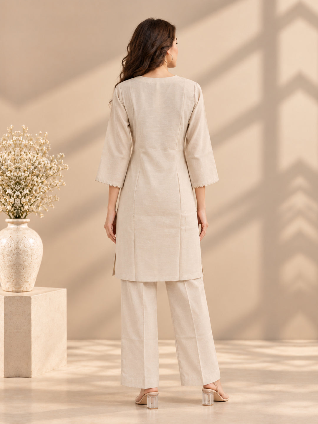 Chanderi Silk  Beige Co-Ord Set