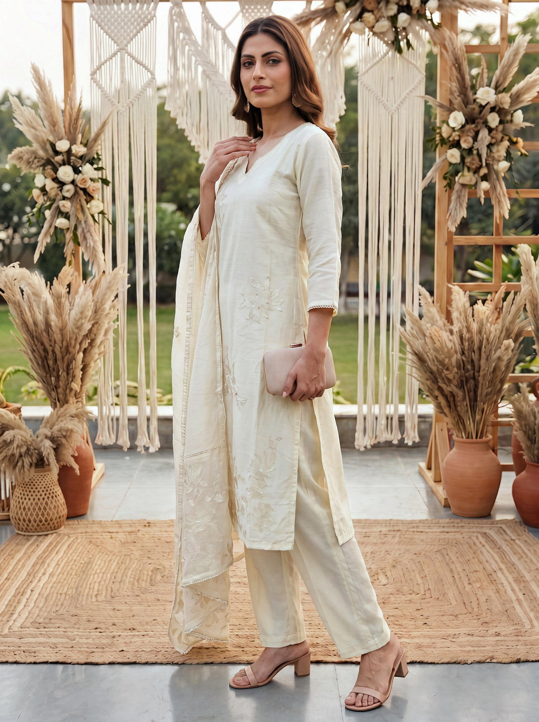 Yellow Chanderi Cotton Lining Kurta Dupatta Pant Set