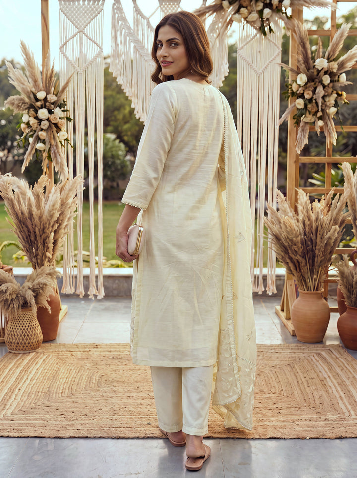 Yellow Chanderi Cotton Lining Kurta Dupatta Pant Set