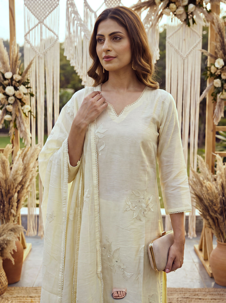 Yellow Chanderi Cotton Lining Kurta Dupatta Pant Set