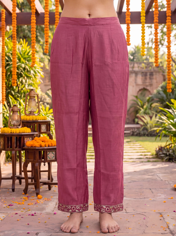 Pink Chanderi Cotton Lining Kurta Dupatta Pant Set