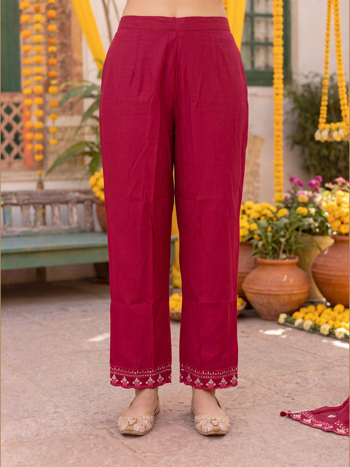 Pink Mal Chanderi  Kurta Pant Dupatta Set
