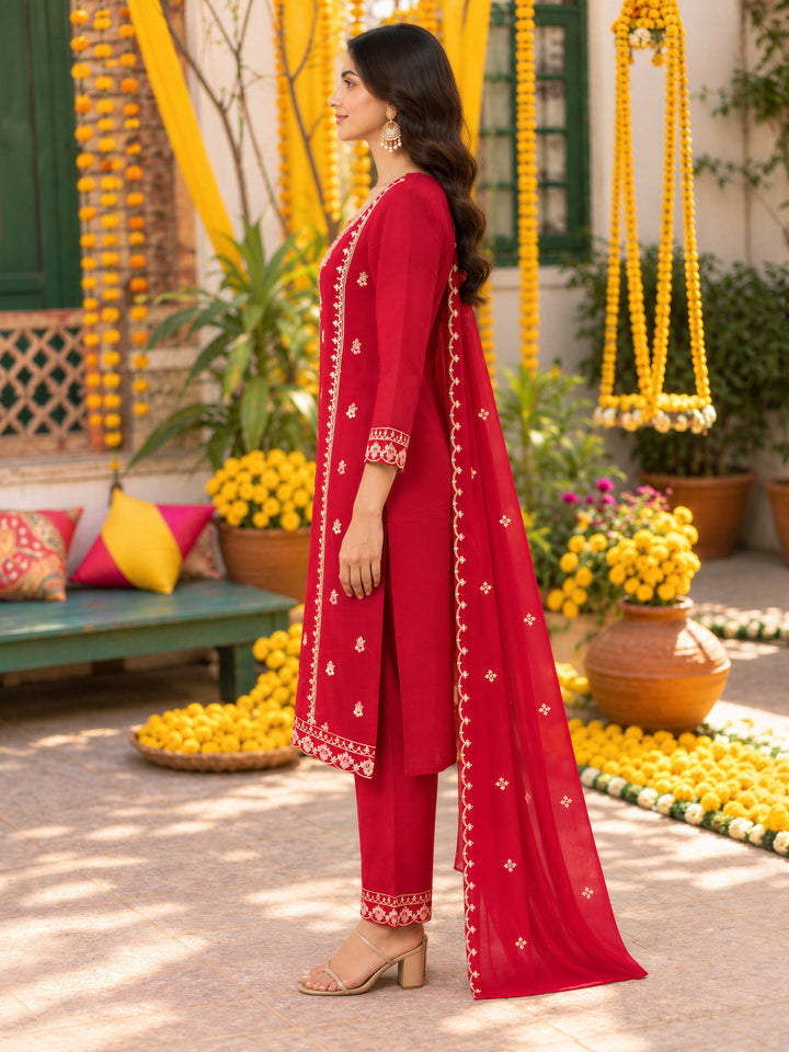 Pink Coral Silk Kurta Pant Dupatta Set