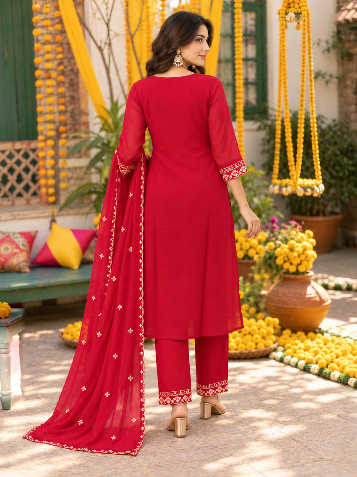 Pink Coral Silk Kurta Pant Dupatta Set
