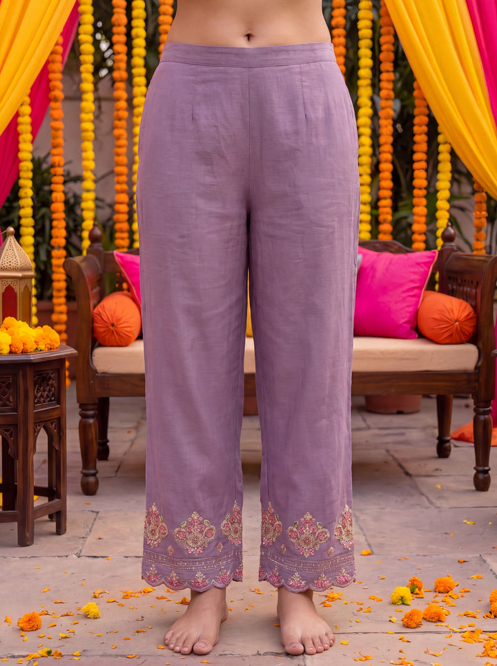 Lavender Tissue Lining Kurta Dupatta Pant Set