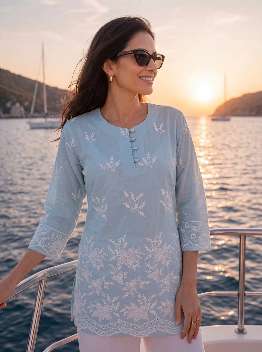 Sky Blue Cotton Lucknowi Top