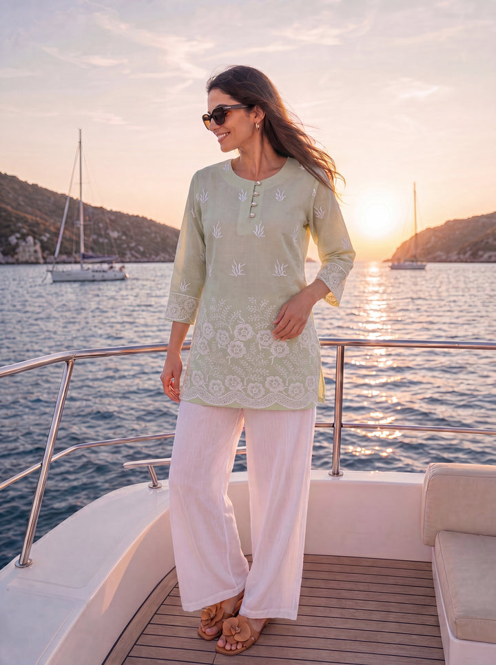 Green Cotton Lucknowi Top