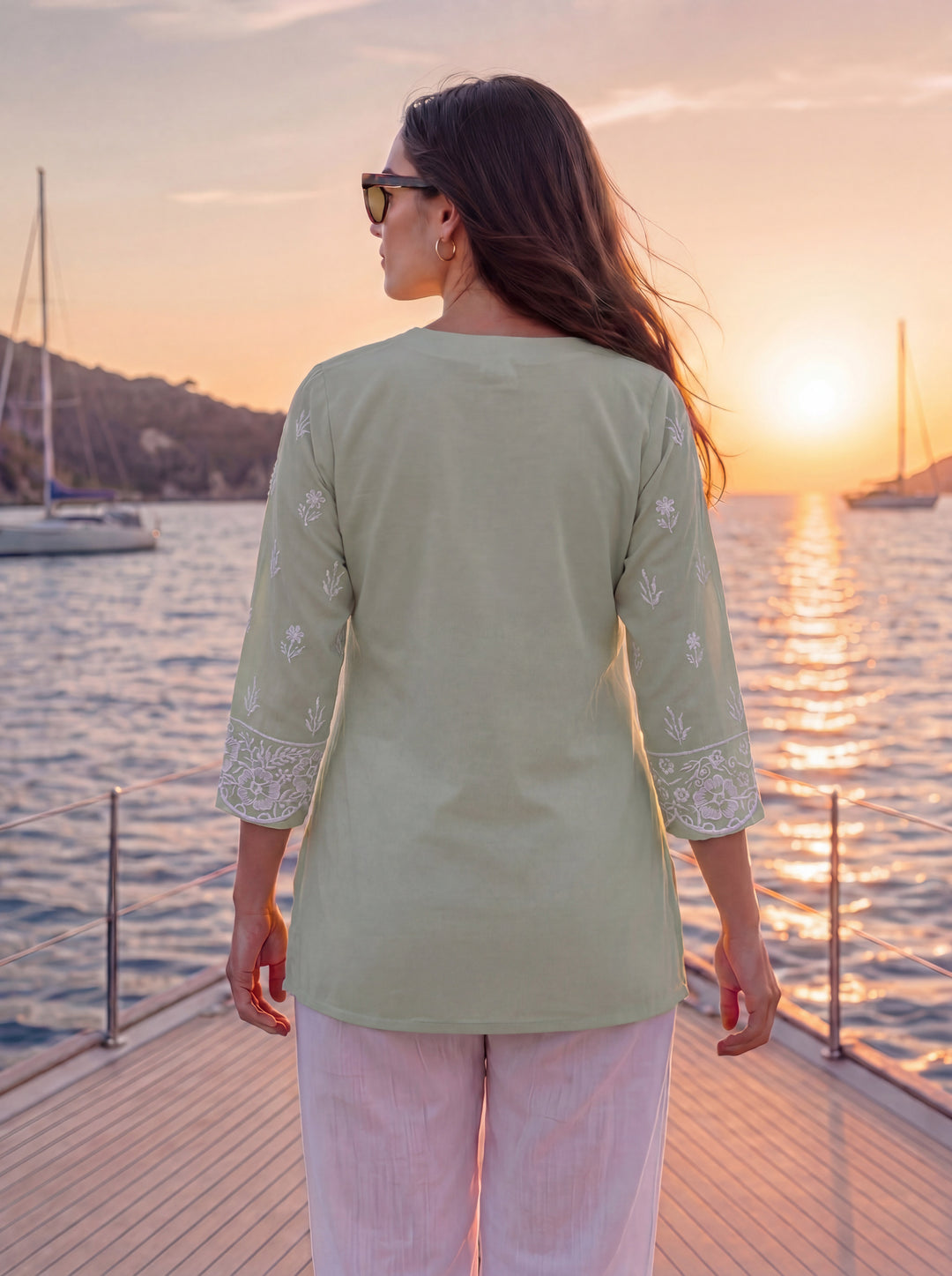 Green Cotton Lucknowi Top