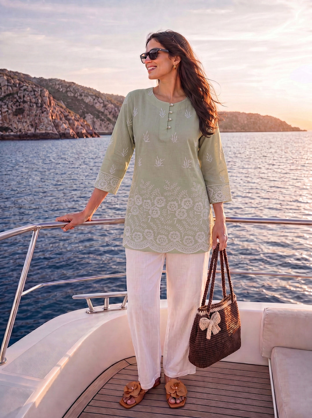 Green Cotton Lucknowi Top