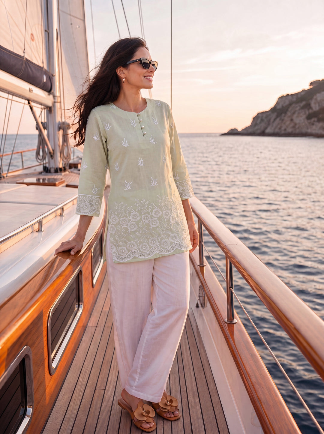 Green Cotton Lucknowi Top