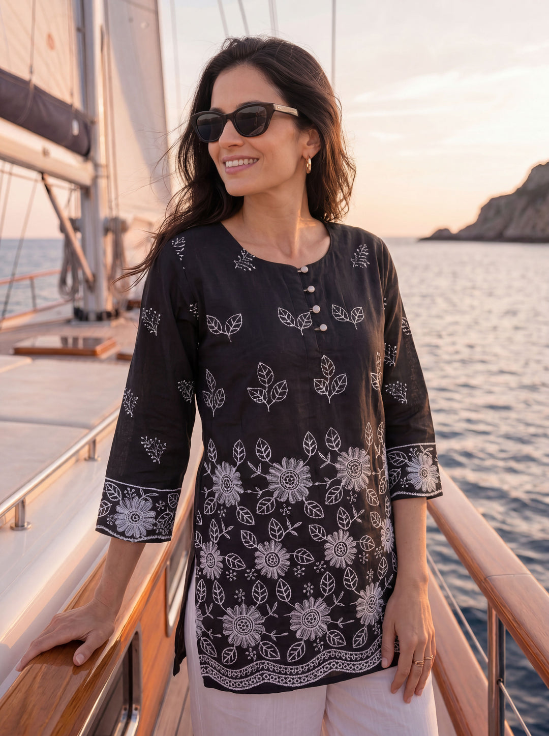 Black Cotton Lucknowi Top