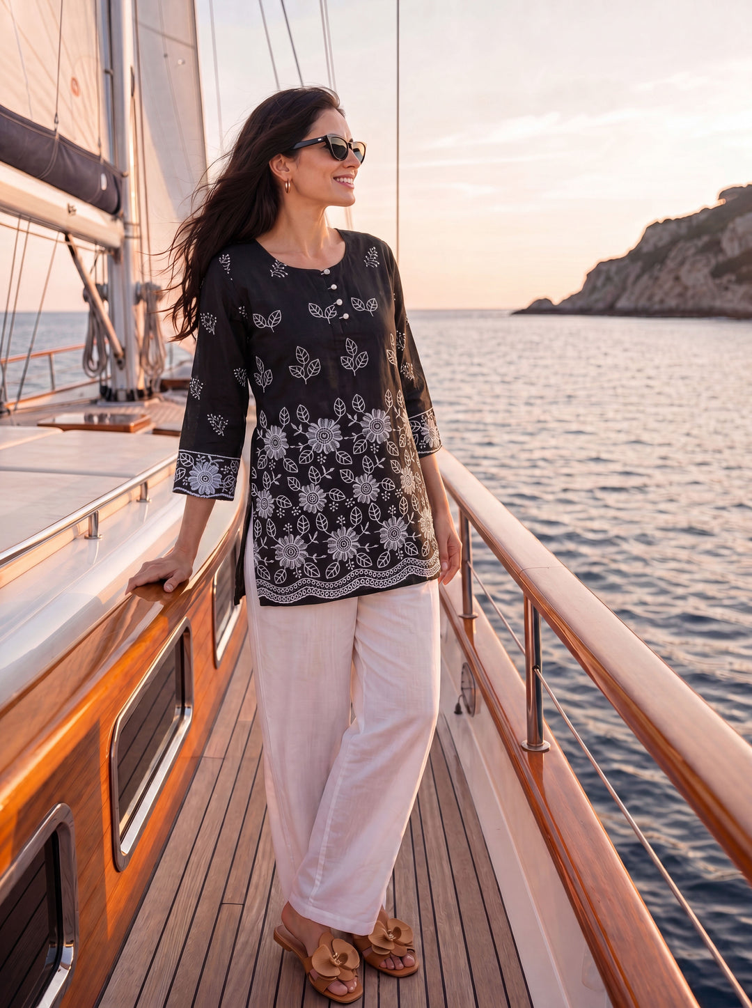 Black Cotton Lucknowi Top