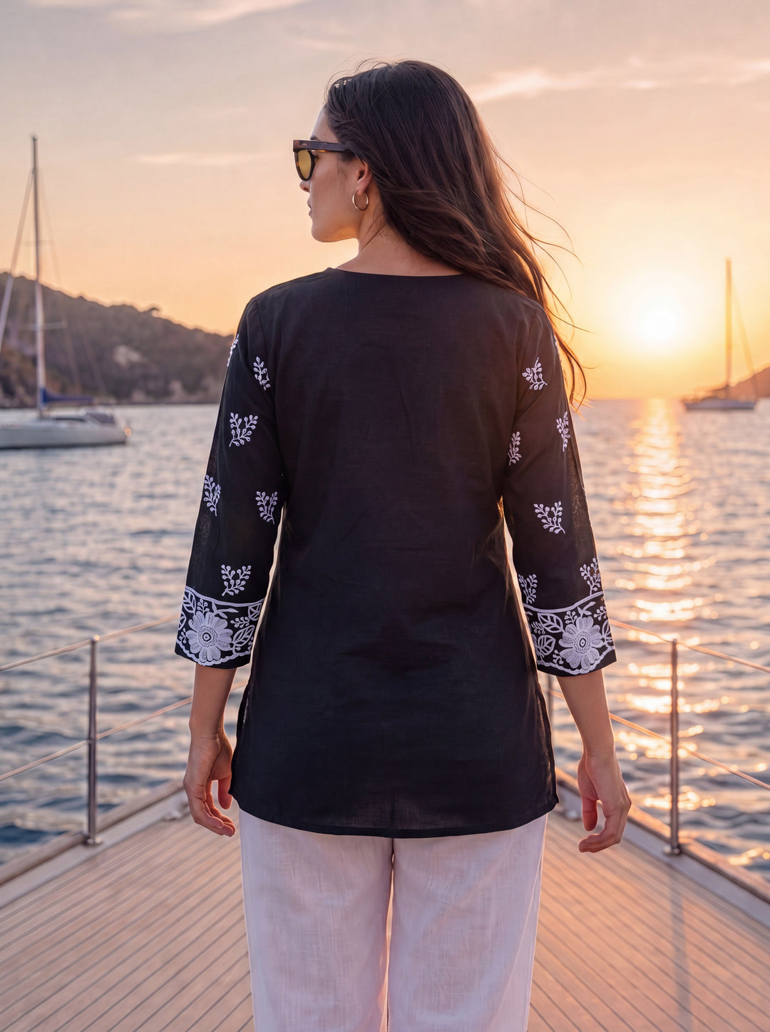 Black Cotton Lucknowi Top