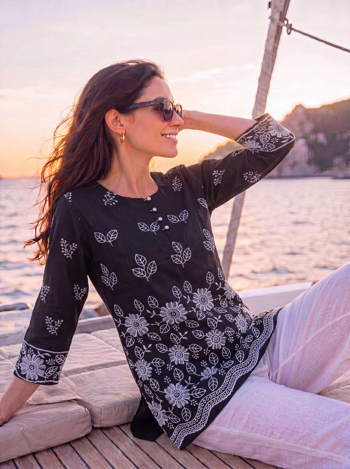 Black Cotton Lucknowi Top
