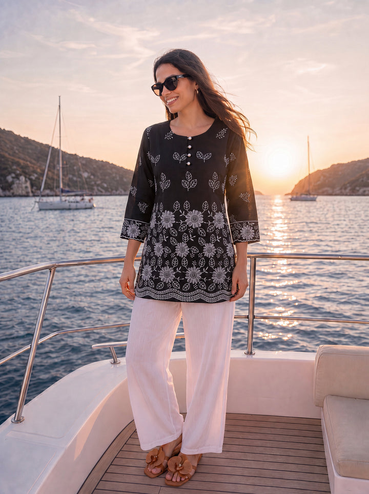 Black Cotton Lucknowi Top