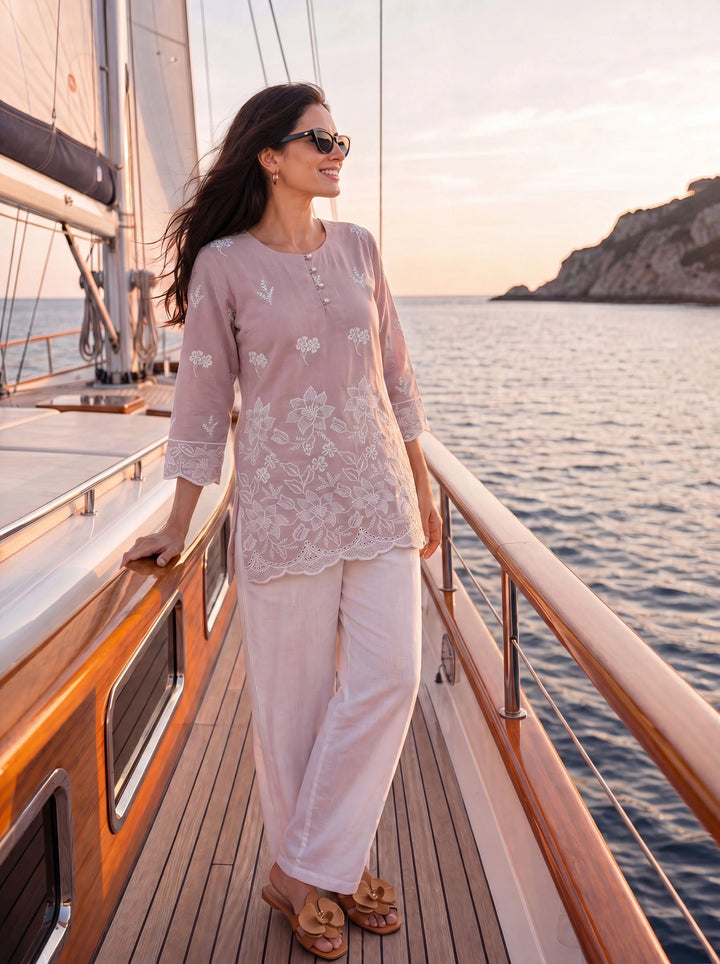 Mauve Cotton Lucknowi Top
