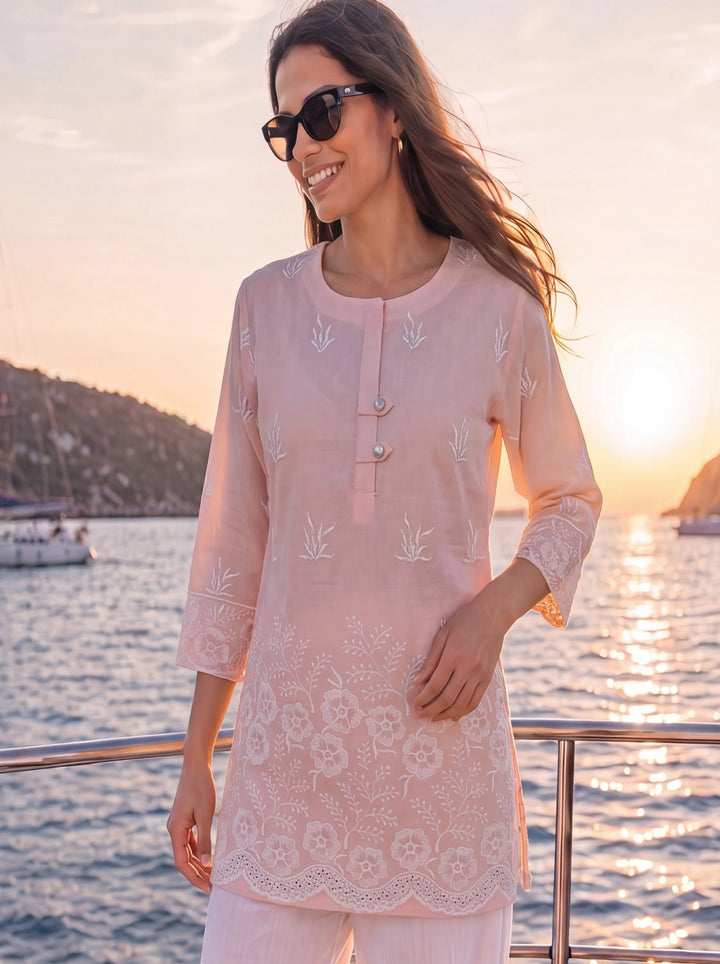 Peach Cotton Lucknowi Top